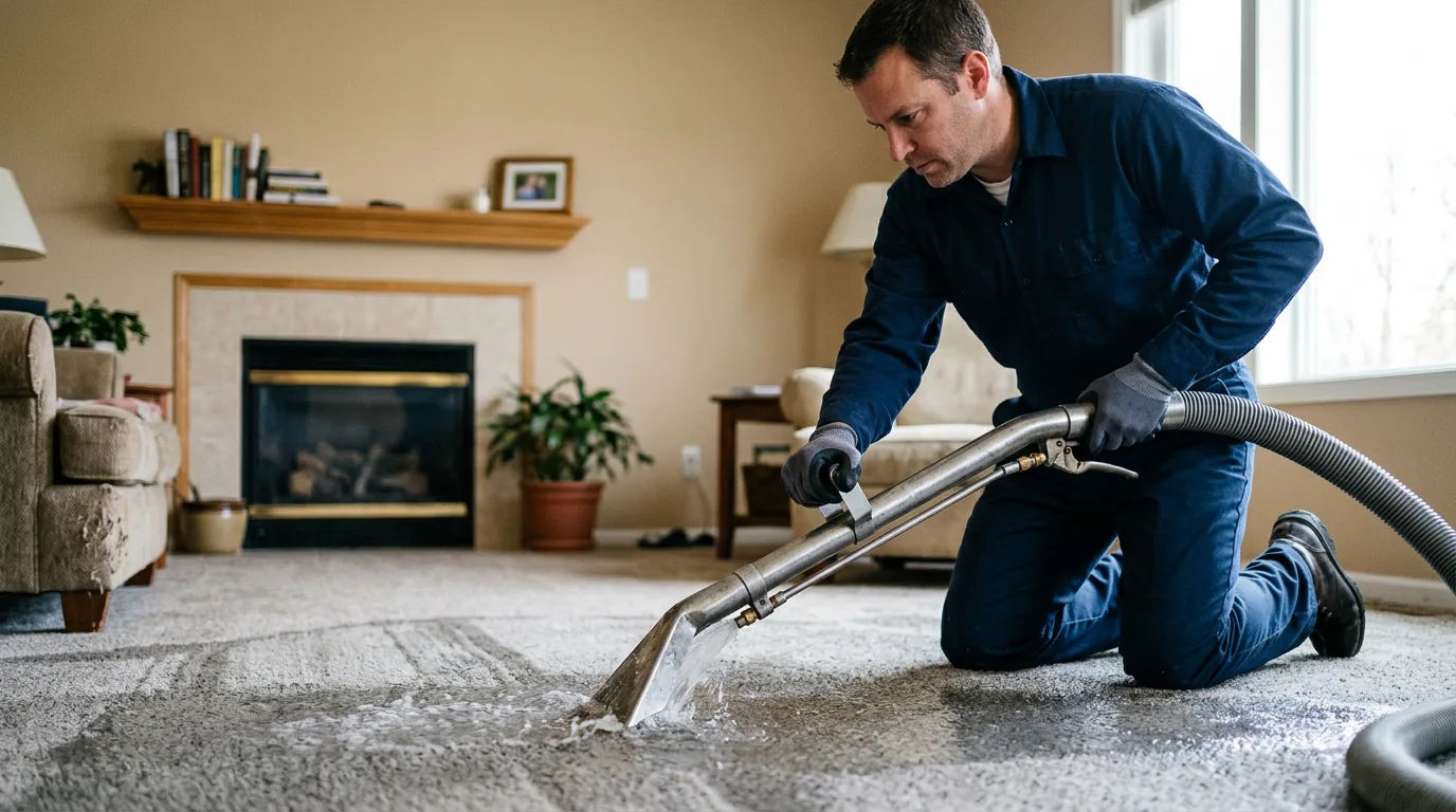 Water damage restoration technician working near Calhoun, MO